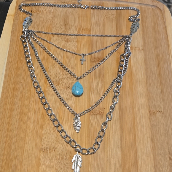 Jewelry - Silver Tone Layered Necklace with Pendants